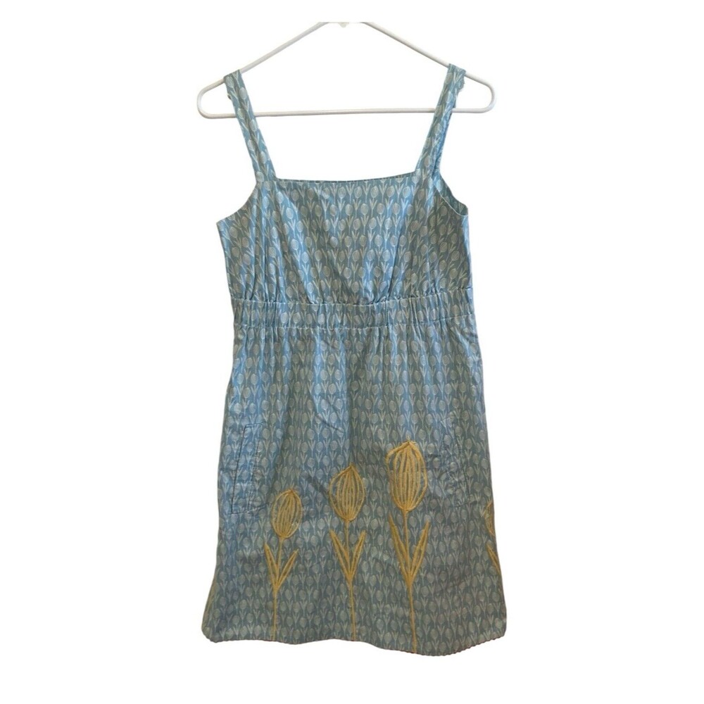 Uncle Frank Dress Womens Size Small Floral Blue Sleeveless Cotton Cinched Waist